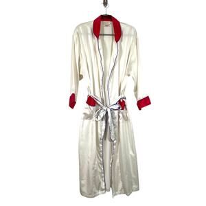 Vintage Victoria's Secret Gold Label Satin Long Robe w/ Belt Cream Size Small